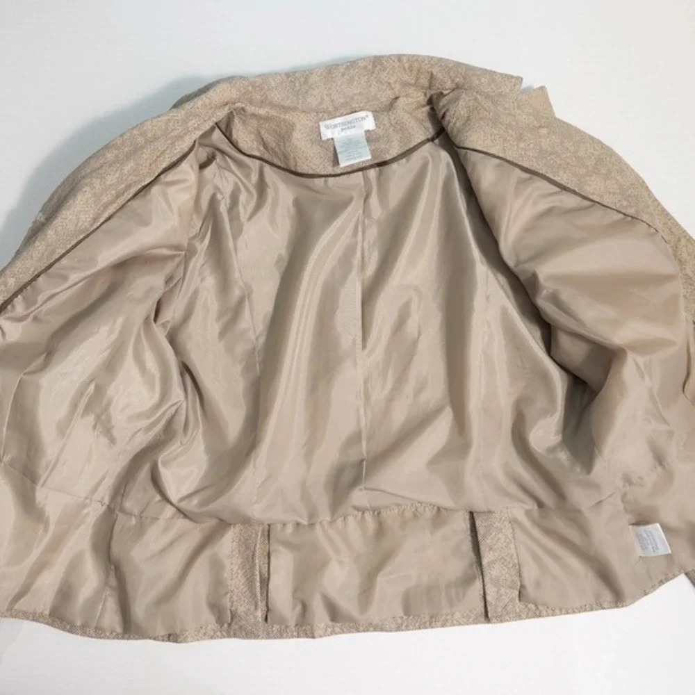 Worthington Linen Blend Blazer Jacket Women Size 14P Tan Snakeskin Lined Neutral